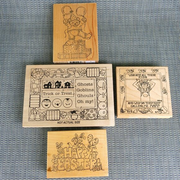 Vintage Easter Thanksgiving Happy Birthday Mother Kids Rubber Stamps Mixed Lot - Picture 1 of 8